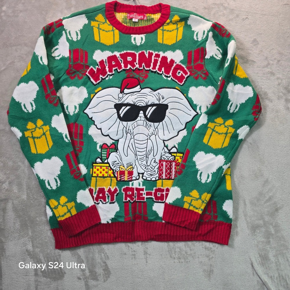 Jollidays Mens Christmas Sweater Green White Elephant Re-Gift EST04952BTK XLT